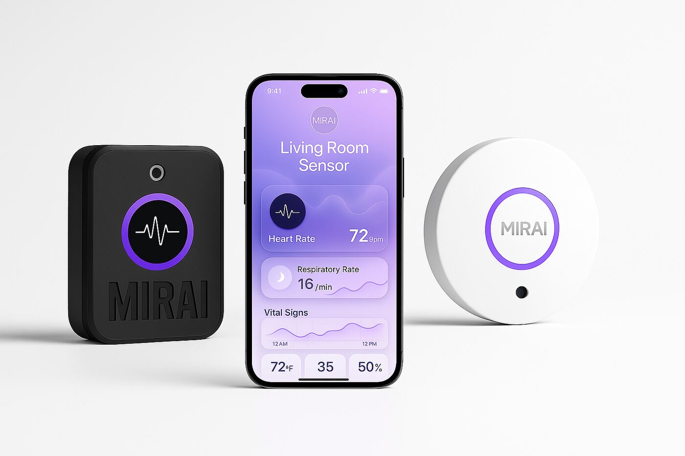 MIRAI vital-signs sensor, fall sensor and monitoring app